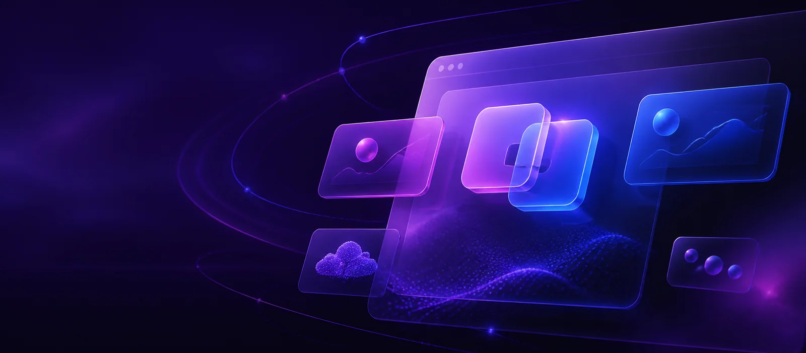 Abstract violet technology ecosystem and digital workspace demo banner